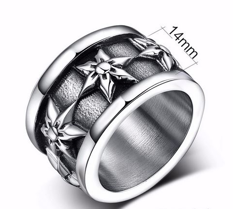 แหวนผู้ชาย แหวนเงิน Stainless Steel แหวนวัยรุ่น สไตล์ ร็อค พั้งค์ ลาย ดาวรอบวง ตัด สีเงิน โบราณ แบบสวย แหวนเท่ ๆ ใส่เที่ยว สุดหรู 840254