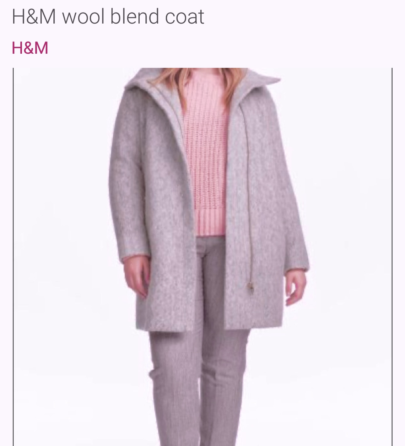 เสื้อโค้ท เสื้อกันหนาว เนื้อผ้าสักหลาด สีม่วงอ่อน แบรนด์ H&M