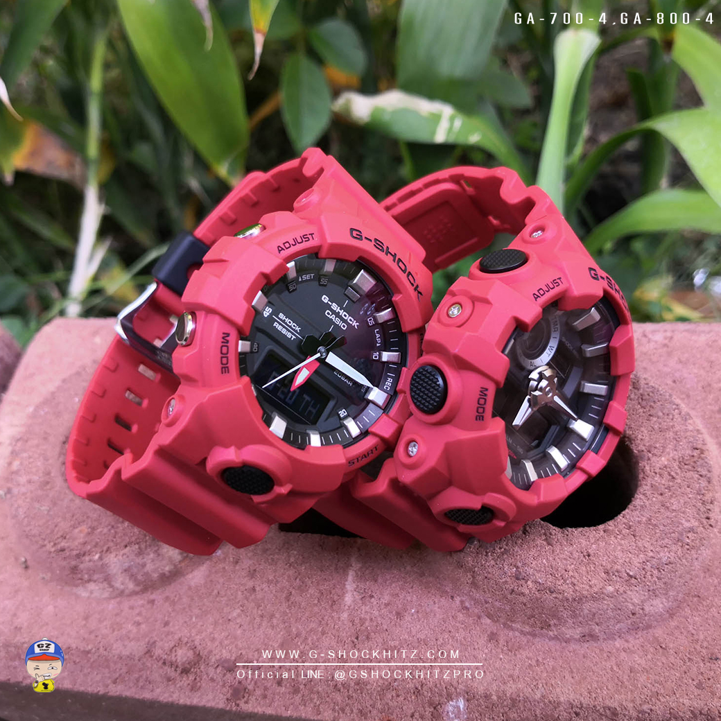 CASIO G-SHOCK นาฬิกาข้อมือ นาฬิกากันน้ำ นาฬิกาของแท้ ประกันศูนย์ CMG 1 ปี รุ่น GA-700-4 / GA-800-4 นาฬิกาสีแดง