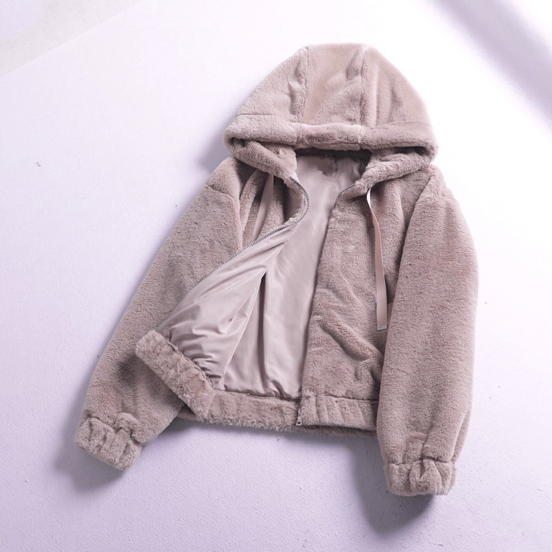 Zara เสื้อเฟอร์กันหนาว หมวกฮู้ด เสื้อขน แบรนด์zara สำเนา ดำ
