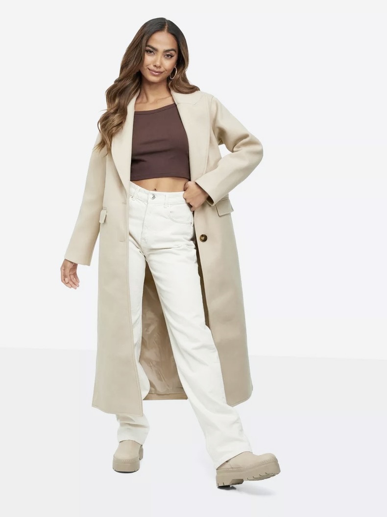 Missguided เสื้อโค้ทกันหนาว เสื้อกันหนาว Trench coat สีเบจครีม MISSGUIDED overcoat โค้ทวูล สีขาว โค้ทขน สีขาวครีม ท์ แบรนด์ ขาว
