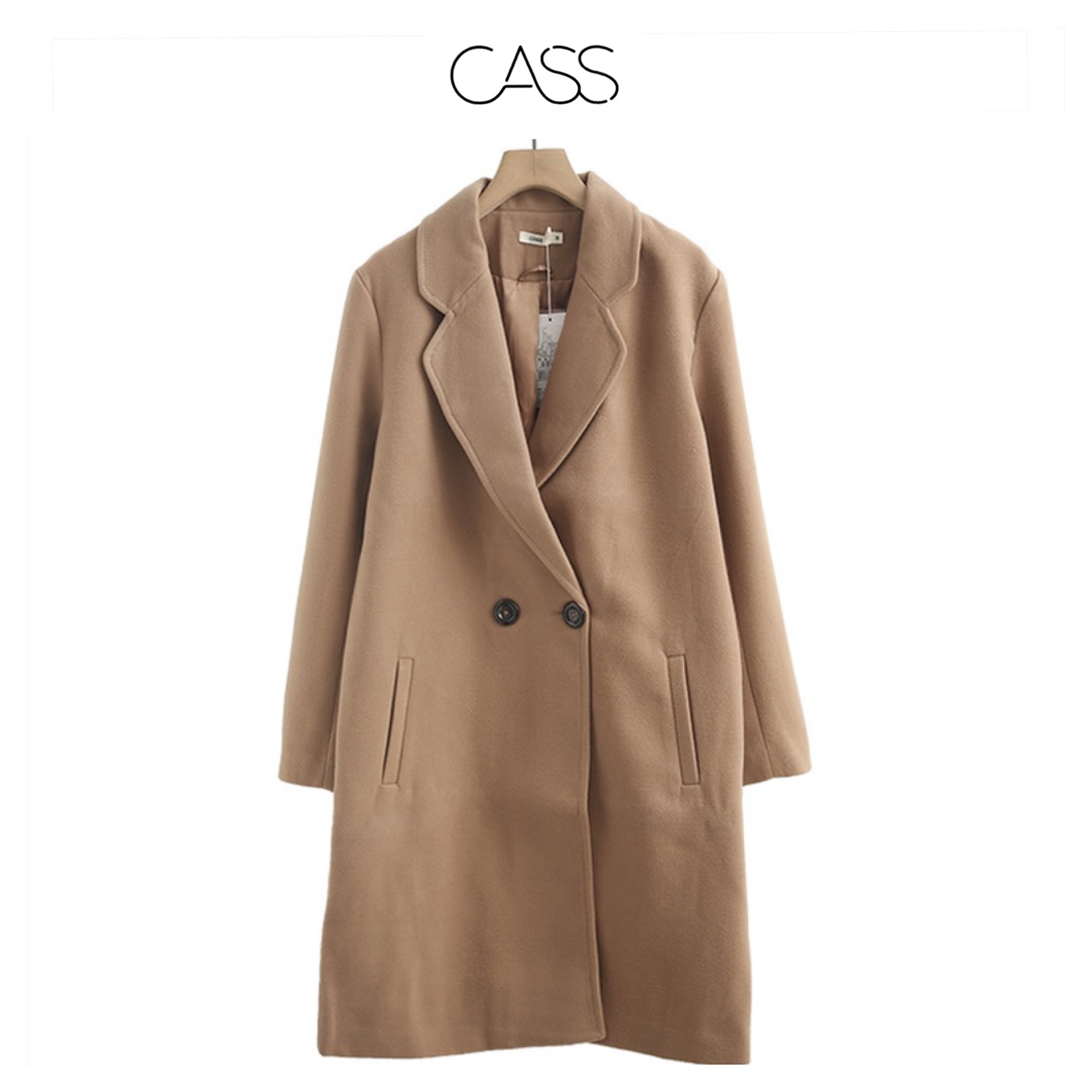 Cass เสื้อโค้ท เสื้อกันหนาว เนื้อผ้าสักหลาดวูล สีนู้ดกะปิ แบรนด์ CASS