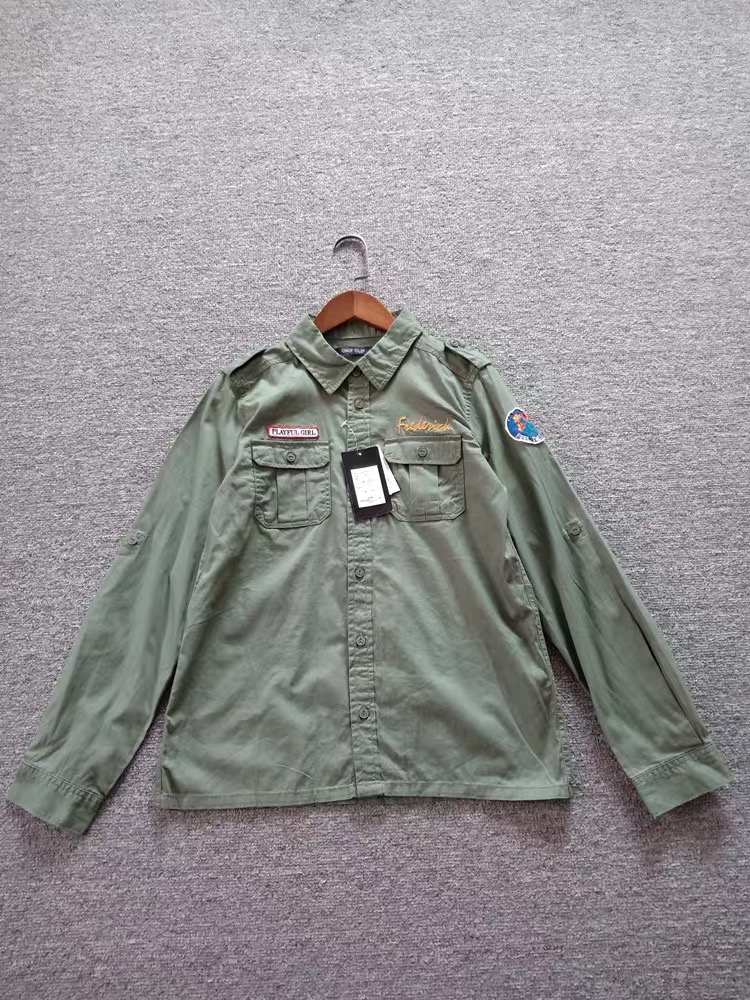 Chip clip เสื้อเขียวทหาร เสื้อนอก เสื้อเชิ้ตเขียวทหาร แนวทหาร แบรนด์CHIP CLIP (Japan) แพทเทินสวย เท่ห์มาก คะ สำเนา สำเนา เขียว