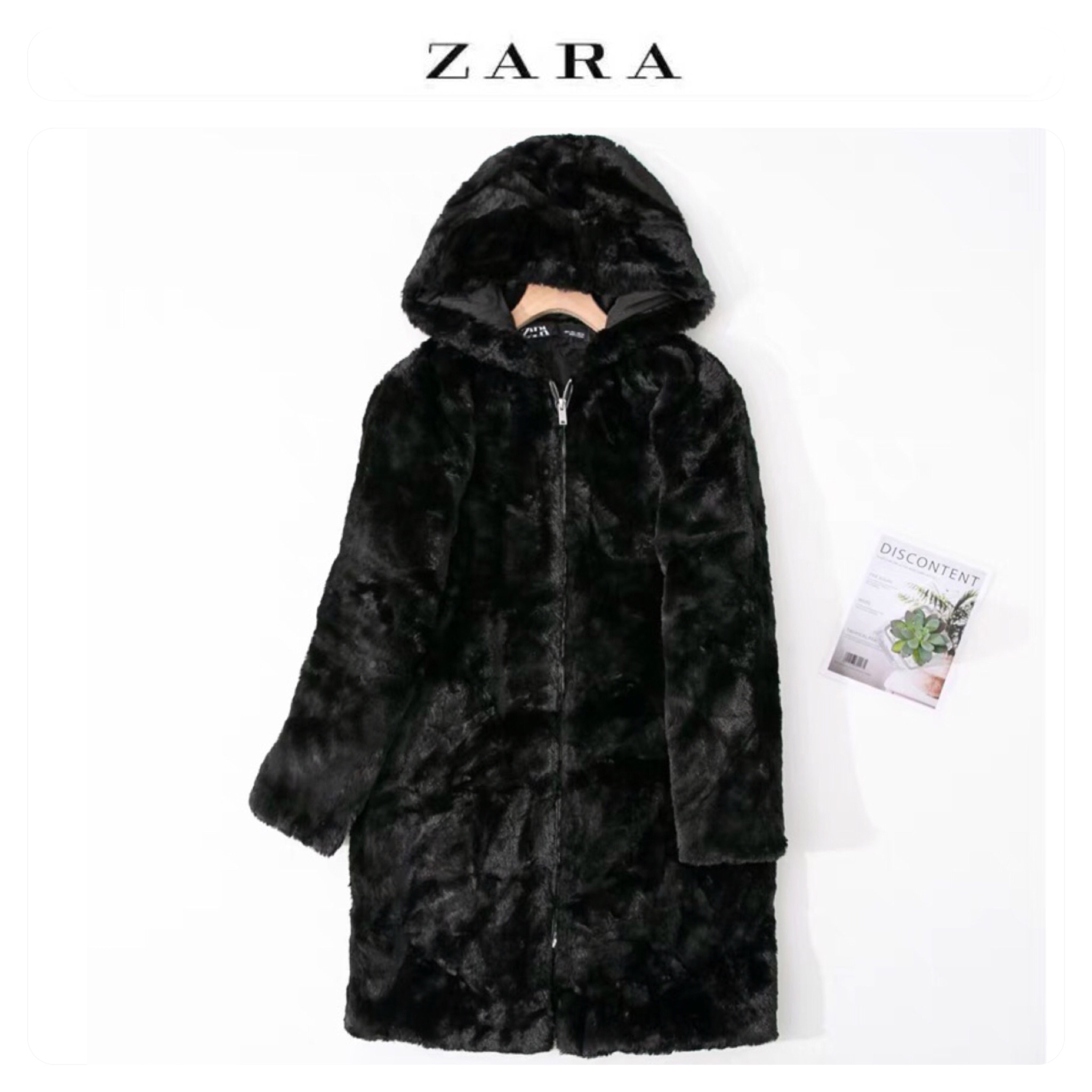 pepco เสื้อเฟอร์กันหนาว หมวกฮู้ด เสื้อขน FLUFFY Coat แบรนด์ PEPCO ดำ / เบจ