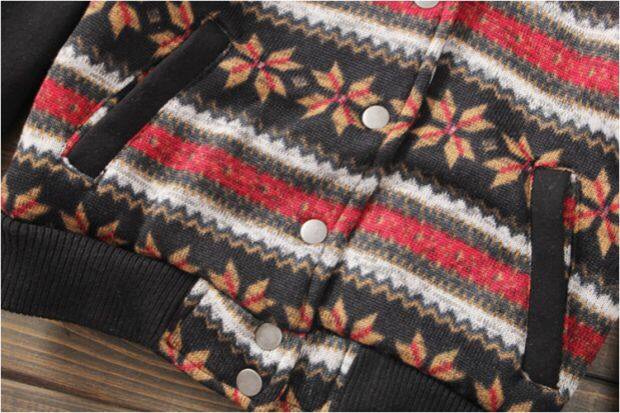 เสื้อกันหนาว สีดำ แต่งแขนดำ สไตล์ เสื้อเบสบอล ผ้าฝ้าย ลายดอก ช่วงลำตัว