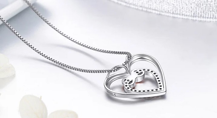 สร้อยคอ ผู้หญิง เงินแท้ 925 พร้อมจี้หัวใจคู่ ฝังเพชร CZ AAA สวยหรู ตกแต่งด้วยเครื่องหมายอินฟินิตี้ 760258