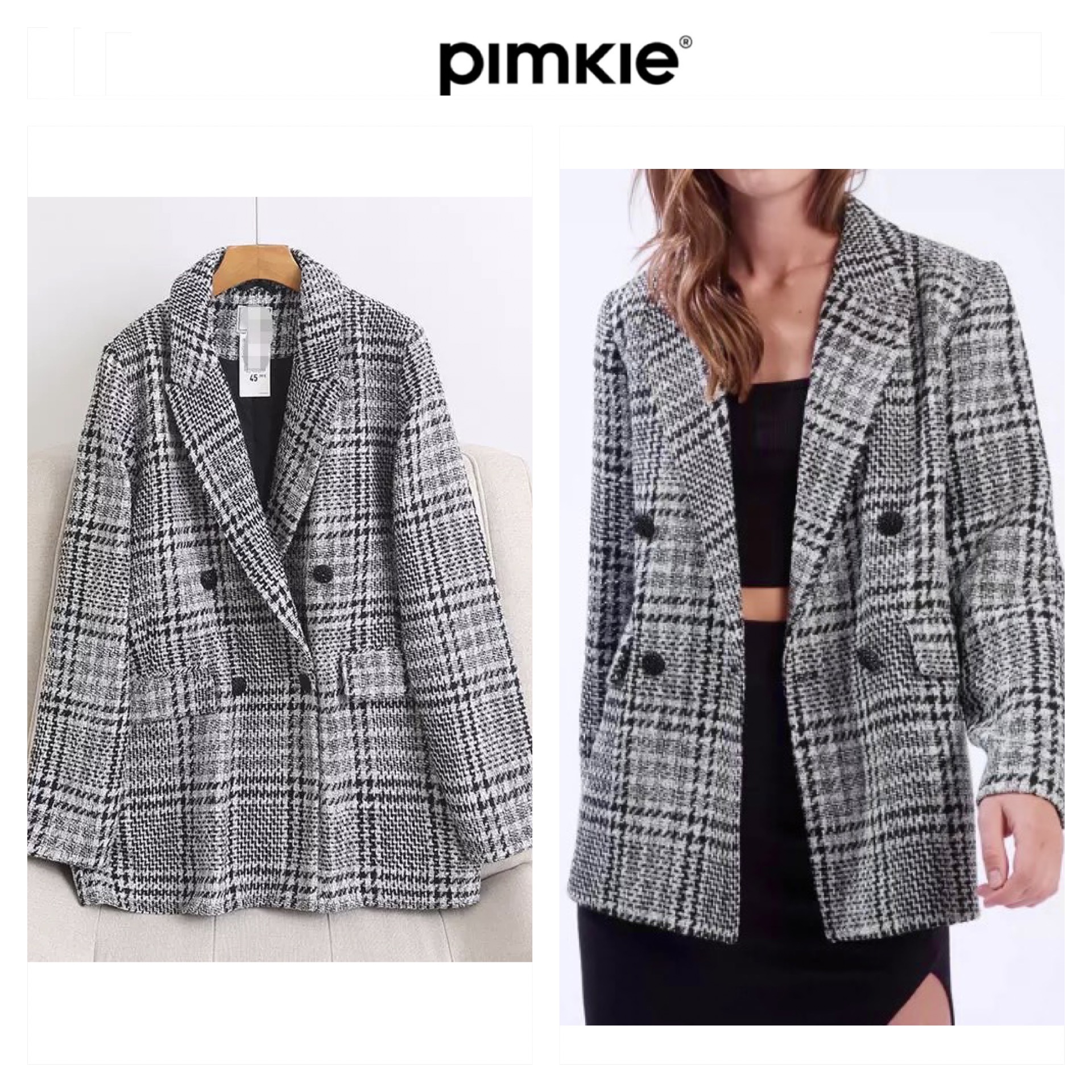 เสื้อนอก เสื้อคลุม ทรงสูท ลายตารางเทาดำ เสื้อคลุม เบลเซอร์ Blazer check ❄️แบรนด์✨Pimkie✨ แท้💯% แบรนด์ PIMKIEสำเนา