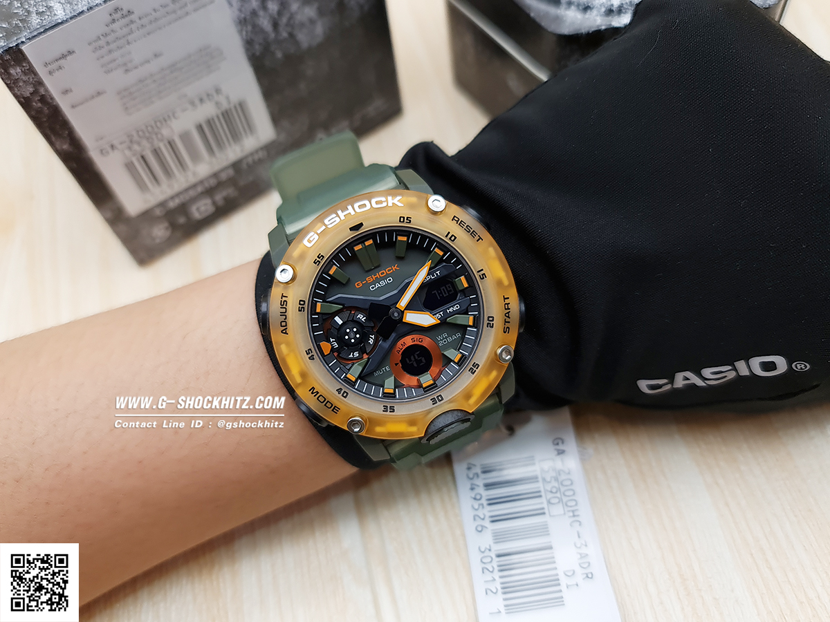 CASIO G-SHOCK นาฬิกาข้อมือ นาฬิกากันน้ำ นาฬิกาของแท้ ประกันศูนย์ CMG 1 ปี รุ่น GA-2000HC-3A นาฬิกาสีเขียว