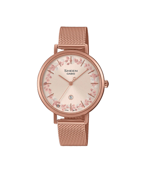 CASIO SHEEN นาฬิกาข้อมือ นาฬิกากันน้ำ นาฬิกาของแท้ ประกันศูนย์ CMG 1 ปี รุ่น SHE-4539FPM-4A นาฬิกาสีชมพู