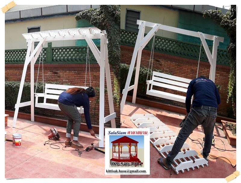 รหัสสินค้า CH-002 : ชิงช้าไม้ระแนงขาว