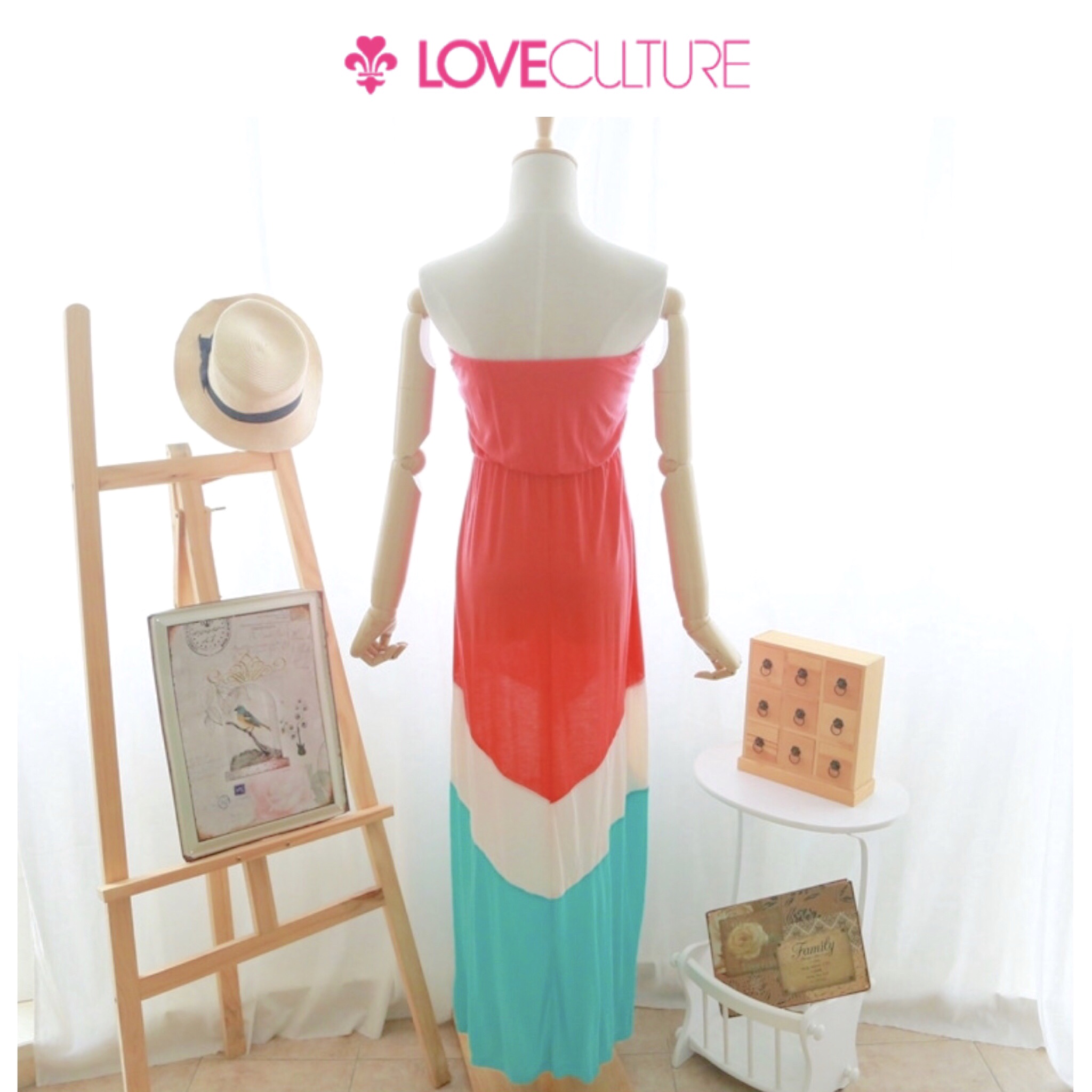 Love culture ชุด เดรสยาว เกาะอก ผ้ายืดเกรดพรีเมี่ยม แต่งสีทูโทน ส้มโอรส เนื้อผ้าสวยหรูทิ้งตัว งานแบรนด์ Love Culture คุณภาพ งานนอกเลยคะ