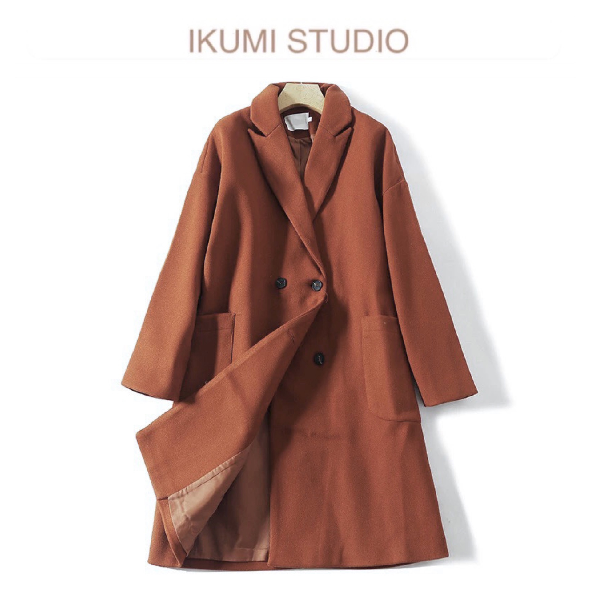 เสื้อโค้ท เสื้อกันหนาว เนื้อผ้าสักหลาดวูล สีน้ำตาลอิฐ แบรนด์ ikumi studio
