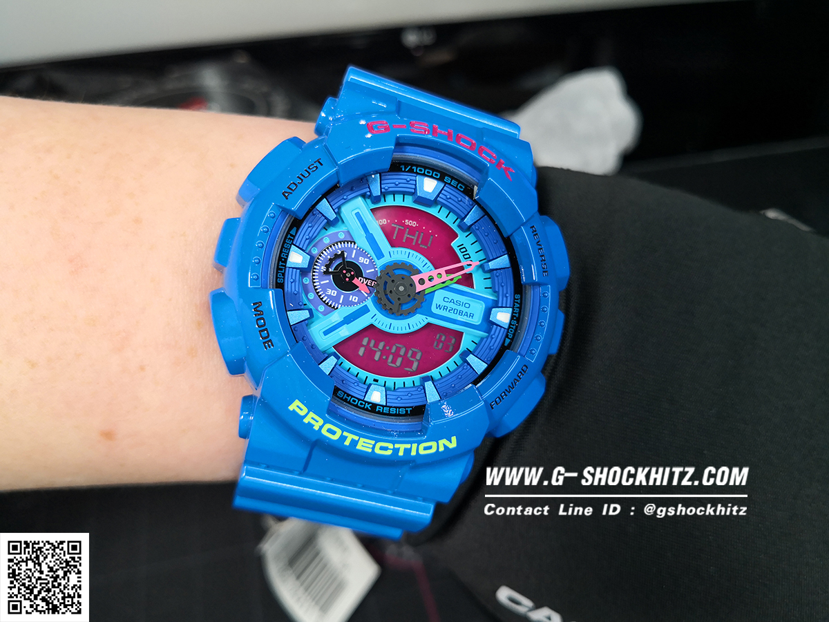 CASIO G-SHOCK นาฬิกาข้อมือ นาฬิกากันน้ำ นาฬิกาของแท้ ประกันศูนย์ CMG 1 ปี รุ่น GA-110HC-2ADR นาฬิกาสีน้้ำเงิน