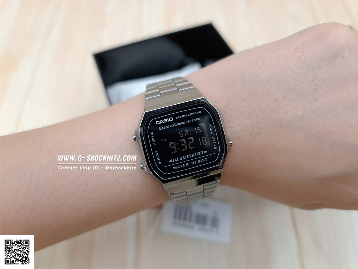 CASIO นาฬิกาคาสิโอ นาฬิกาข้อมือ นาฬิกากันน้ำ นาฬิกาของแท้ ประกันศูนย์ CMG 1 ปี รุ่น A168WGG-1B นาฬิกาสีดำ