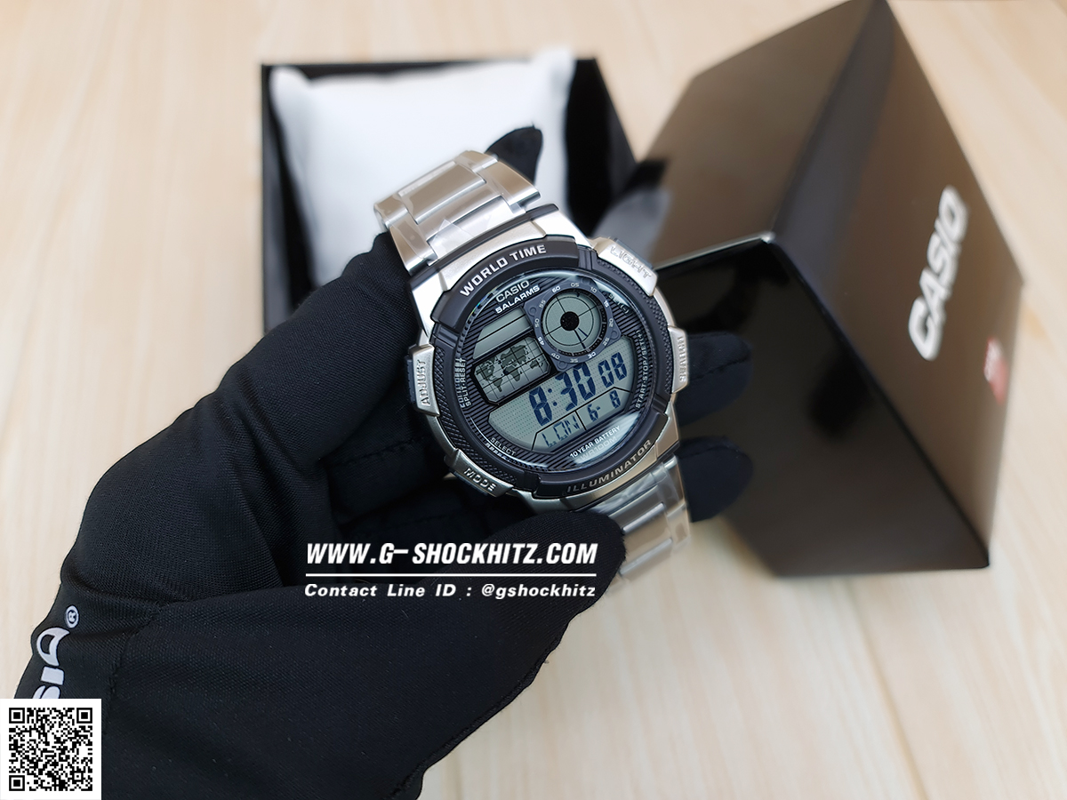 CASIO นาฬิกาคาสิโอ นาฬิกาข้อมือ นาฬิกากันน้ำ นาฬิกาของแท้ ประกันศูนย์ CMG 1 ปี รุ่น AE-1000WD-1A นาฬิกาสีเงิน