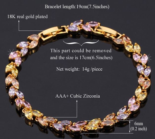 สร้อยข้อมือทอง สร้อยข้อมือฝัง เพชร พลอย CZ AAA คริสตัลแท้ ออสเตเรีย แวววาว สวยงาม อัญมณีหลากสี เรียงสลับกัน เสริมบารมีให้กับ ผุ้สวมใส่ 415095