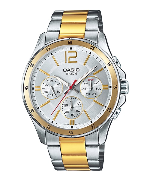 CASIO นาฬิกาคาสิโอ นาฬิกาข้อมือ นาฬิกากันน้ำ นาฬิกาของแท้ ประกันศูนย์ CMG 1 ปี รุ่น MTP-1374SG-7A นาฬิกาสีทอง