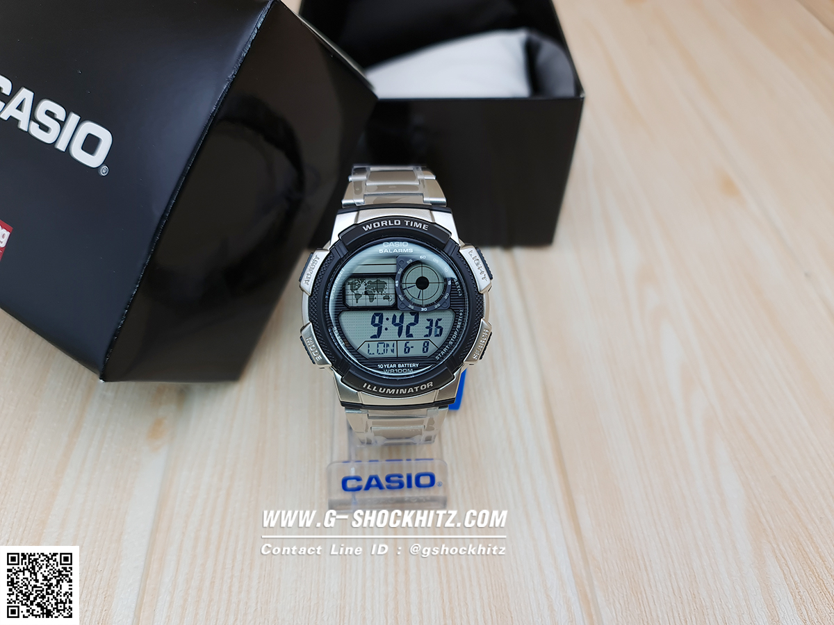 CASIO นาฬิกาคาสิโอ นาฬิกาข้อมือ นาฬิกากันน้ำ นาฬิกาของแท้ ประกันศูนย์ CMG 1 ปี รุ่น AE-1000WD-1A นาฬิกาสีเงิน