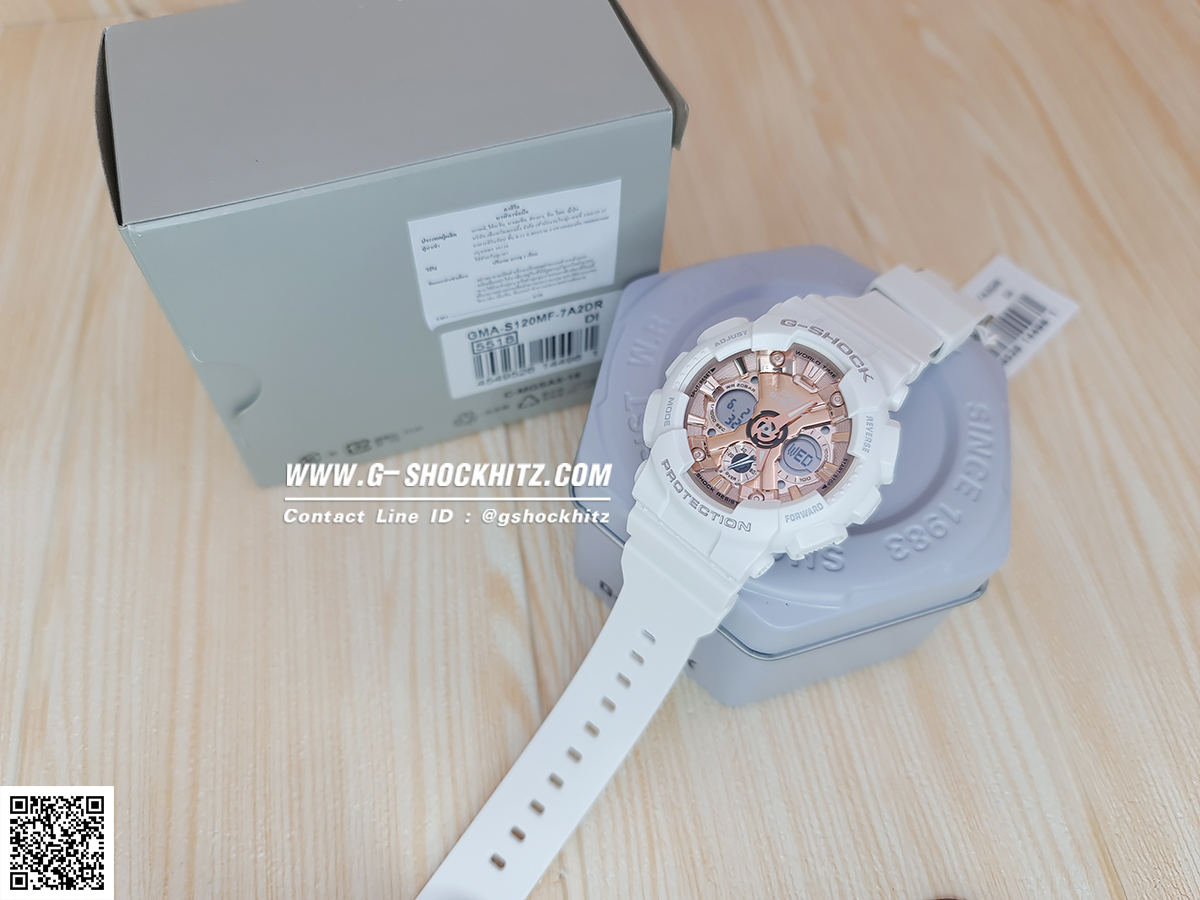 CASIO G-SHOCK นาฬิกาข้อมือ นาฬิกากันน้ำ นาฬิกาของแท้ ประกันศูนย์ CMG 1 ปี รุ่น GMA-S120MF-7A2 นาฬิกาสีขาว
