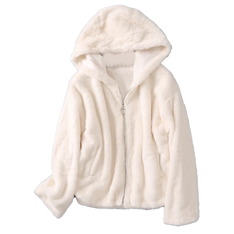 Forever21 เสื้อเฟอร์กันหนาว หมวกฮู้ด เสื้อขน แบรนด์ forever21 (FLUFFY COAT) ขาว