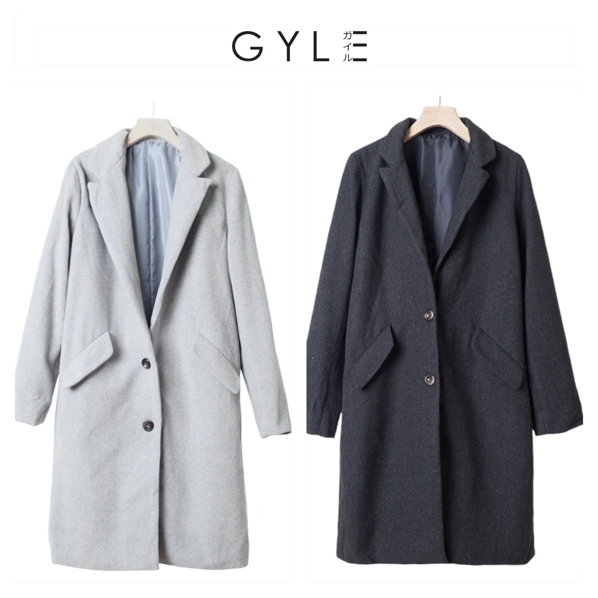 Gyle เสื้อโค้ท เสื้อกันหนาว เนื้อผ้าสักหลาดวูล โค้ทวูลสีดำ แต่งกระดุมสองแถว แบรนด์ GYLE (JAPAN)