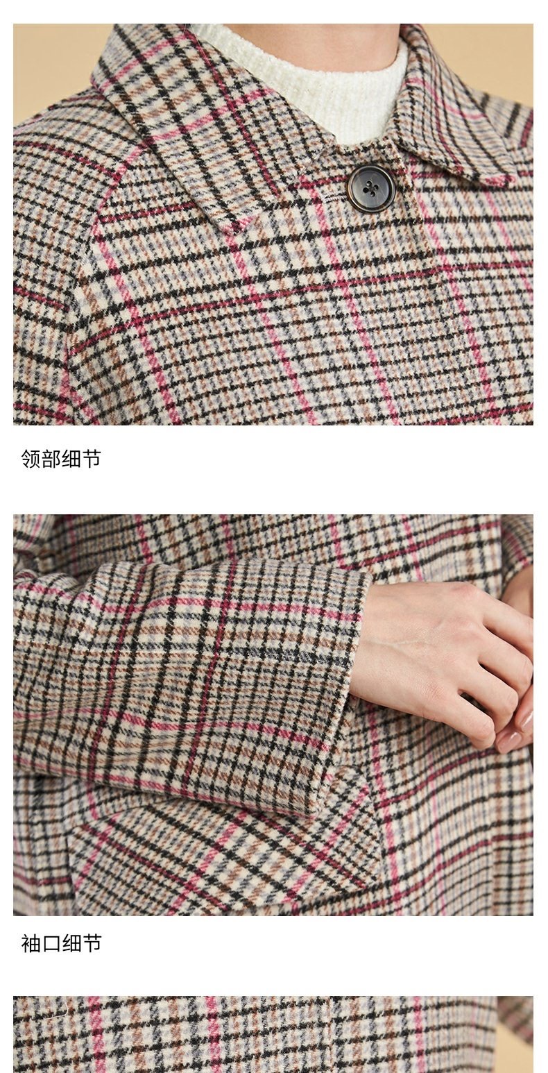 Lily เสื้อโค้ท เสื้อกันหนาว เนื้อผ้าสักหลาดวูล ลายตารางชมพูเทา แบรนด์lily