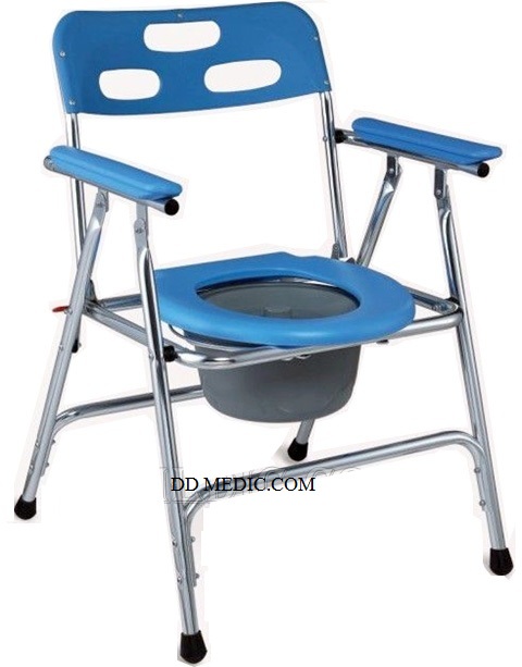 เก้าอี้นั่งถ่ายอลูมิเนียม พร้อมถัง รุ่น FS8992L พับเก็บได้ มีพนักพิงหลัง