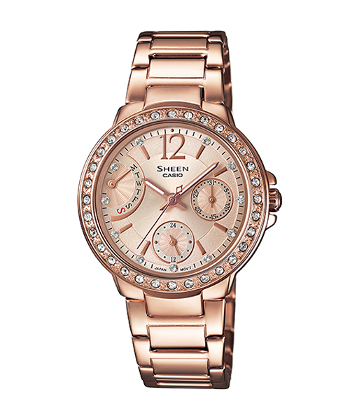 CASIO SHEEN นาฬิกาข้อมือ นาฬิกากันน้ำ นาฬิกาของแท้ ประกันศูนย์ CMG 1 ปี รุ่น SHE-3805PG-9A นาฬิกาสีน้ำตาล