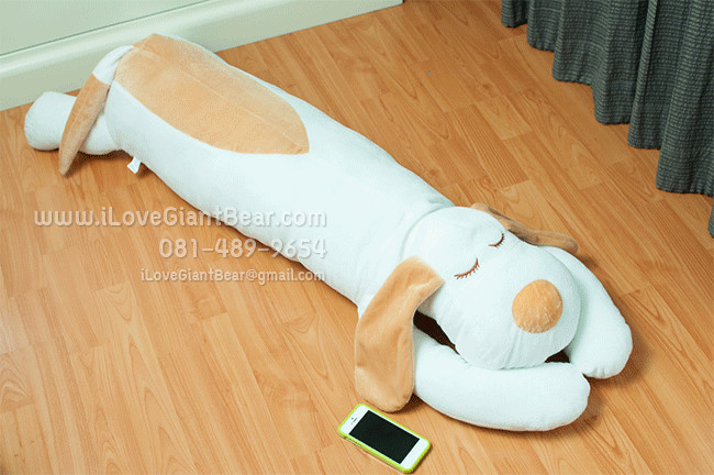 หมอนข้างหมาน้อยขนาดใหญ่ 130CM สีขาว - น้ำตาล ตุ๊กตาแทนใจ เอาไว้กอดแทนตัวจ้า