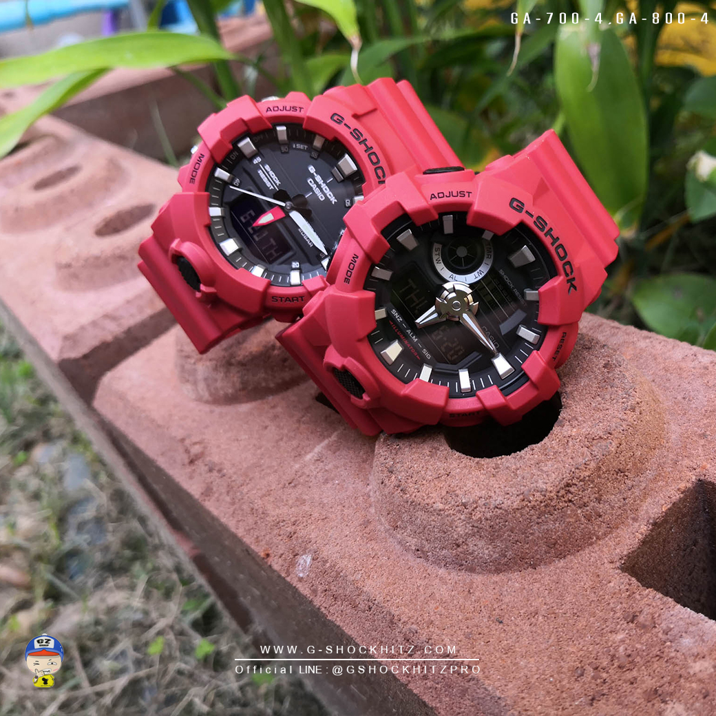 CASIO G-SHOCK นาฬิกาข้อมือ นาฬิกากันน้ำ นาฬิกาของแท้ ประกันศูนย์ CMG 1 ปี รุ่น GA-700-4 / GA-800-4 นาฬิกาสีแดง
