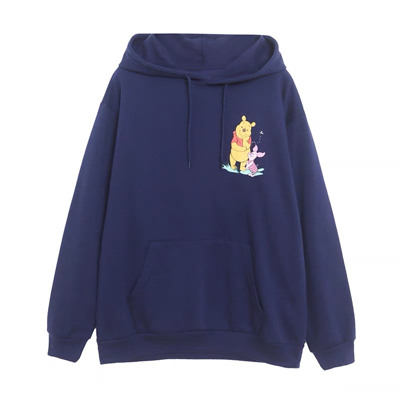 POOH Hoodie blue navy เสื้อฮู้ด วอร์ม สเวตเตอร์ Disney เสื้อหมีพูห์ Winnie the pooh Vintage แขนยาว สีพีช ลายการ์ตูนมิคกี้ งาน DISNEYสีชมพูอมพีช สำเนา สำเนา สำเนา สำเนา ดำ
