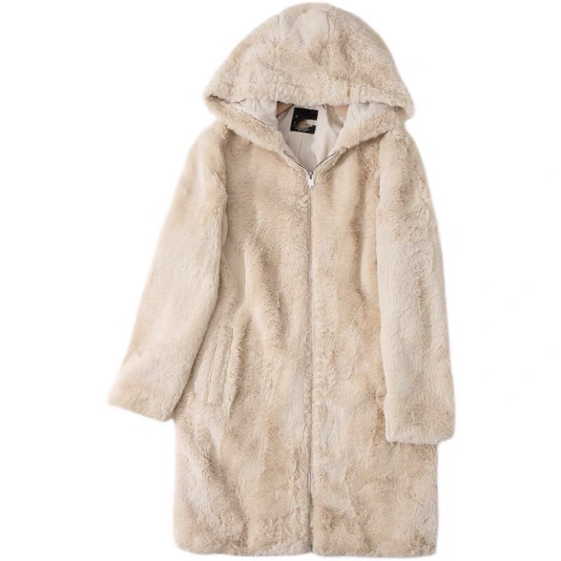 pepco เสื้อเฟอร์กันหนาว หมวกฮู้ด เสื้อขน FLUFFY Coat แบรนด์ PEPCO ดำ / เบจ