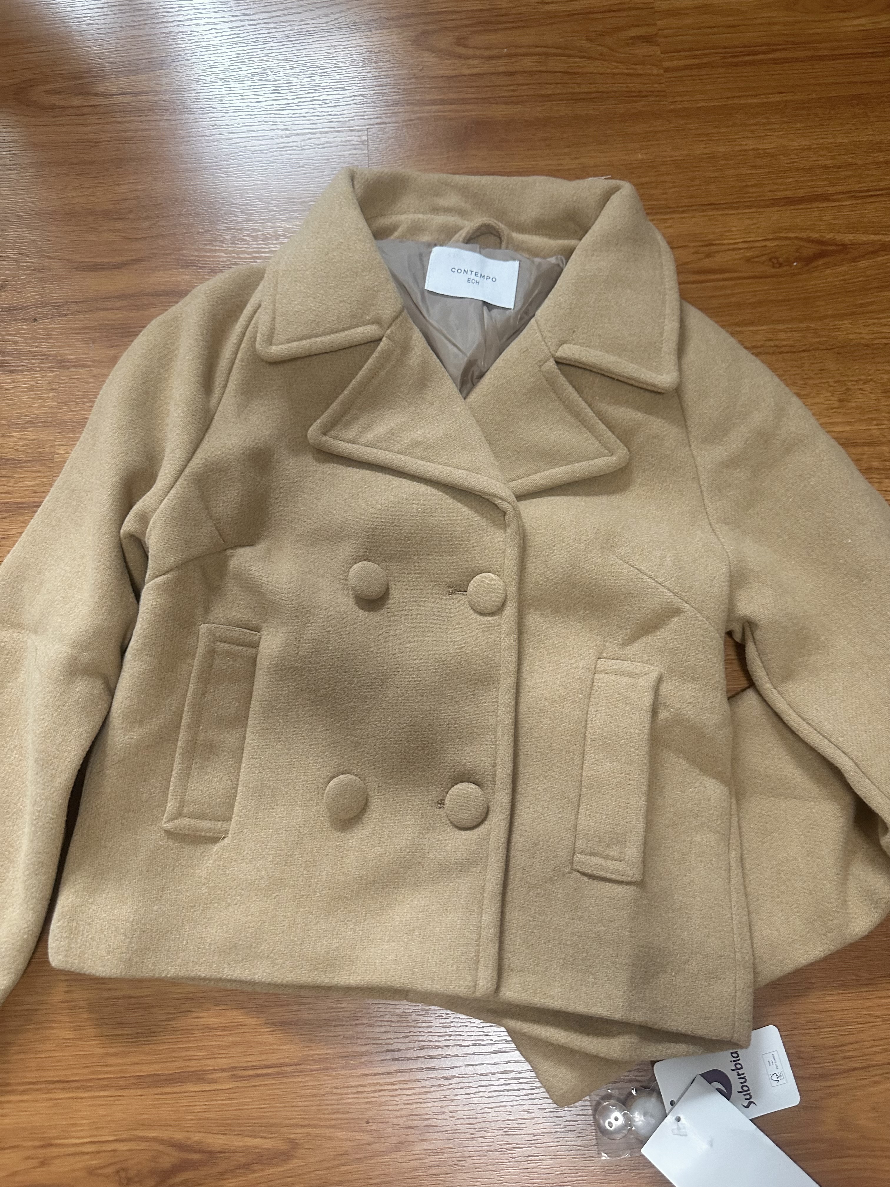Love tree เสื้อโค้ทกันหนาว เสื้อกันหนาว peacoat contempoโค้ทวูล สีcamel belt coat สีครีมเบจ แบรนด์ ANNA FIELD สำเนา Camel