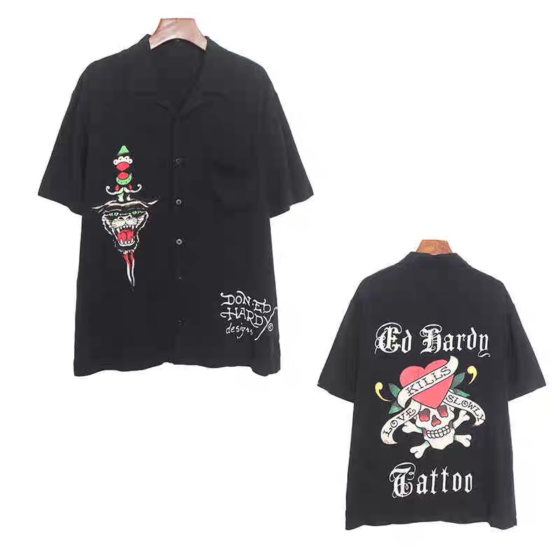 เสื้อเชิ้ต เสื้อฮาวาย Hawaii Ed Hardy Love Kills Slowly Camp Shirt - Black งาน ED HARDY แท้ MICKEY Halloween Tie-Dye Shirt ▪️เสื้อเชิ๊ต เสื้อฮาวาย มิคกี้ ฮัลโลวีน Mickey (TS566)