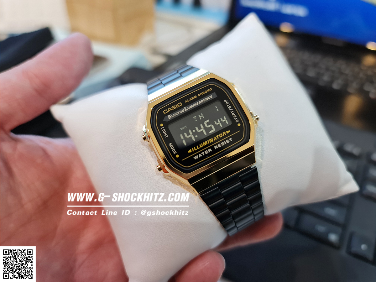 CASIO นาฬิกาคาสิโอ นาฬิกาข้อมือ นาฬิกากันน้ำ นาฬิกาของแท้ ประกันศูนย์ CMG 1 ปี รุ่น A168WEGB-1B นาฬิกาสีดำ