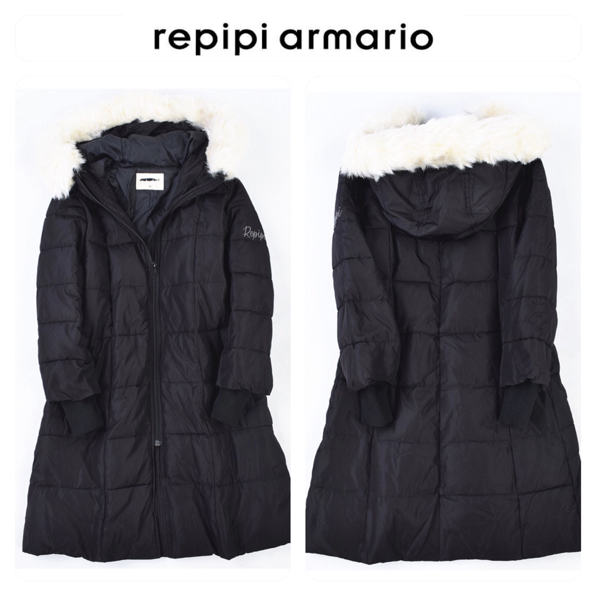 Repipi Armario เสื้อกันหนาว โค้ทขนเป็ด เสื้อฮู้ดเฟอร์ บุนวมอุ่น สีดำ แบรนด์ Repipi Armario (padded puffer coat) ขนเฟอร์ถอดได้ค่ะ ดำ