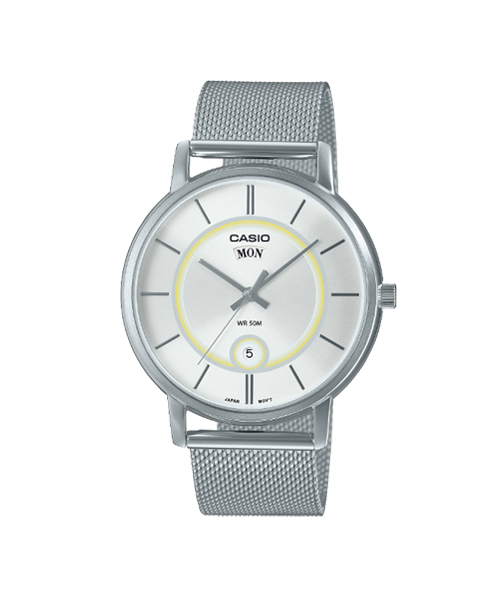 CASIO นาฬิกาคาสิโอ นาฬิกาข้อมือ นาฬิกากันน้ำ นาฬิกาของแท้ ประกันศูนย์ CMG 1 ปี รุ่น MTP-B120M-7A นาฬิกาสีเงิน