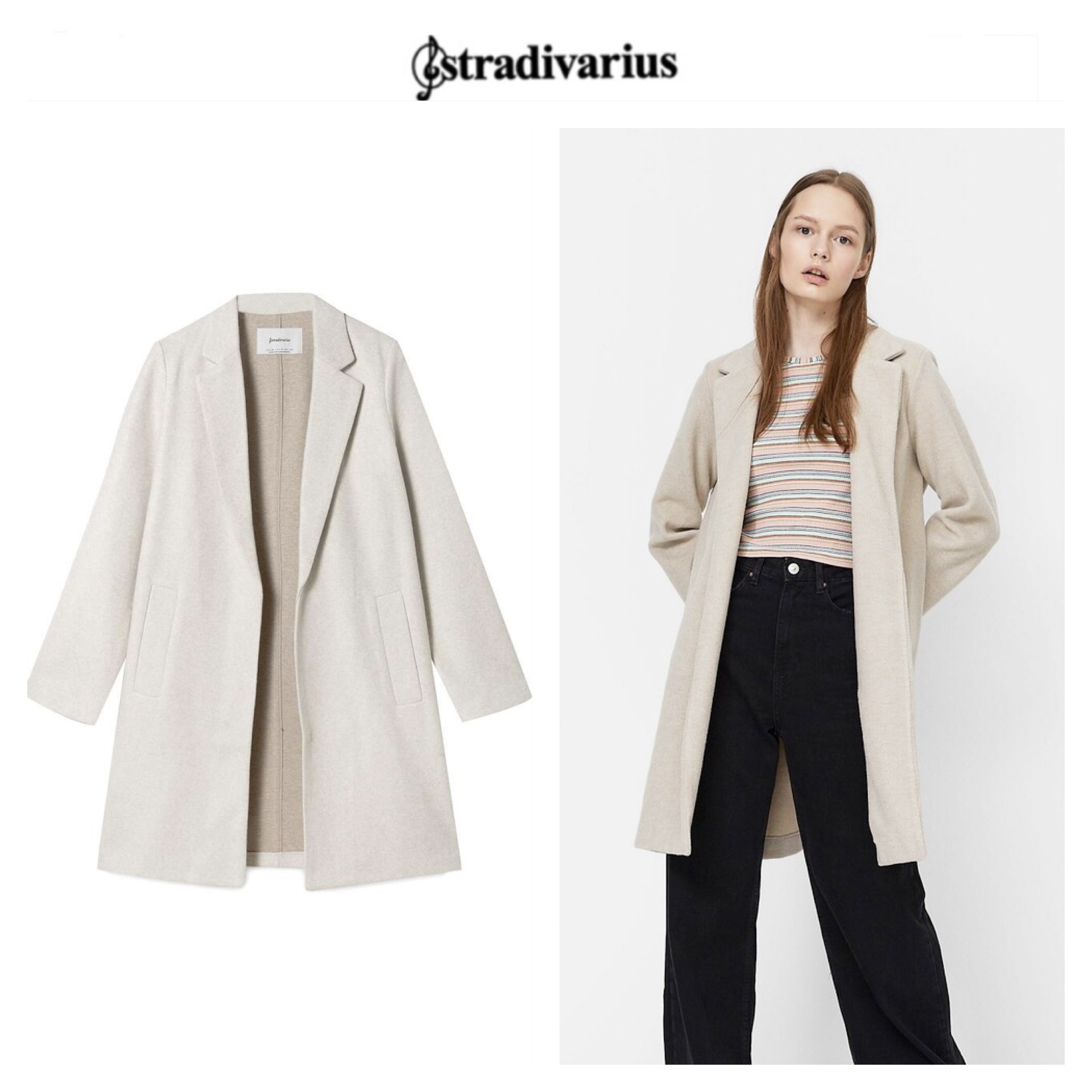เสื้อโค้ท เสื้อโค้ทกันหนาว โค้ทวูล tailored knot coat สีเบจ แบรนด์ STRADIVARIUS สำเนา