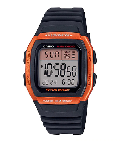 CASIO นาฬิกาคาสิโอ นาฬิกาข้อมือ นาฬิกากันน้ำ นาฬิกาของแท้ ประกันศูนย์ CMG 1 ปี รุ่น W-96H-4A2 นาฬิกาสีส้ม