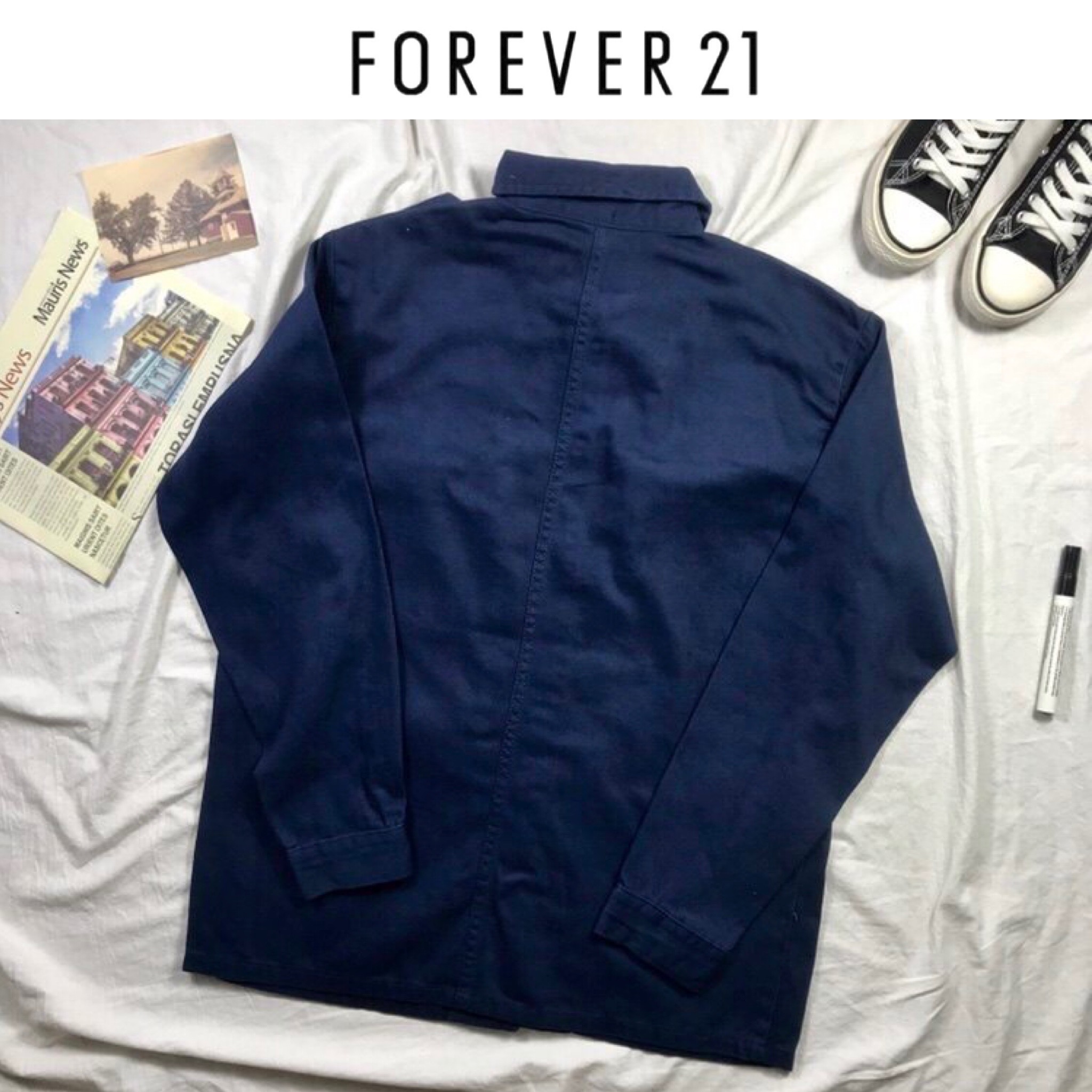 Forever21 เสื้อทหาร เสื้อฮู้ดน้ำเงินกรมทหาร เสื้อนอกแนวทหาร Forever21 แพทเทินสวย เท่ห์มาก น้ำเงินกรม
