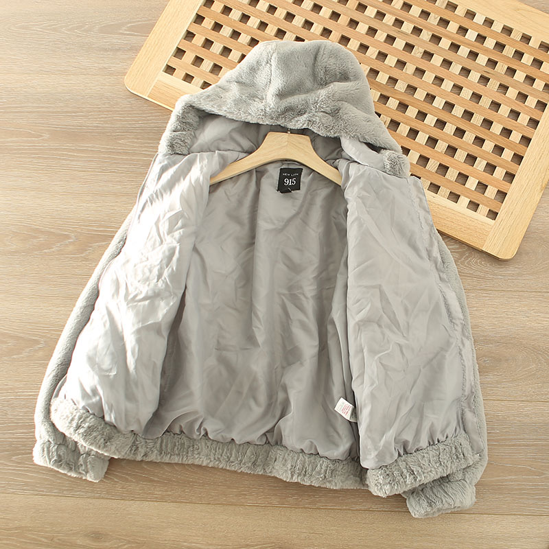 915 เสื้อเฟอร์กันหนาว หมวกฮู้ด เสื้อขน Fluffy coat แบรนด์ New look 915สำเนา เทา