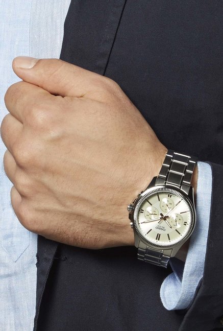 CASIO นาฬิกาคาสิโอ นาฬิกาข้อมือ นาฬิกากันน้ำ นาฬิกาของแท้ ประกันศูนย์ CMG 1 ปี รุ่น MTP-1375D-7A2 นาฬิกาสีเงิน