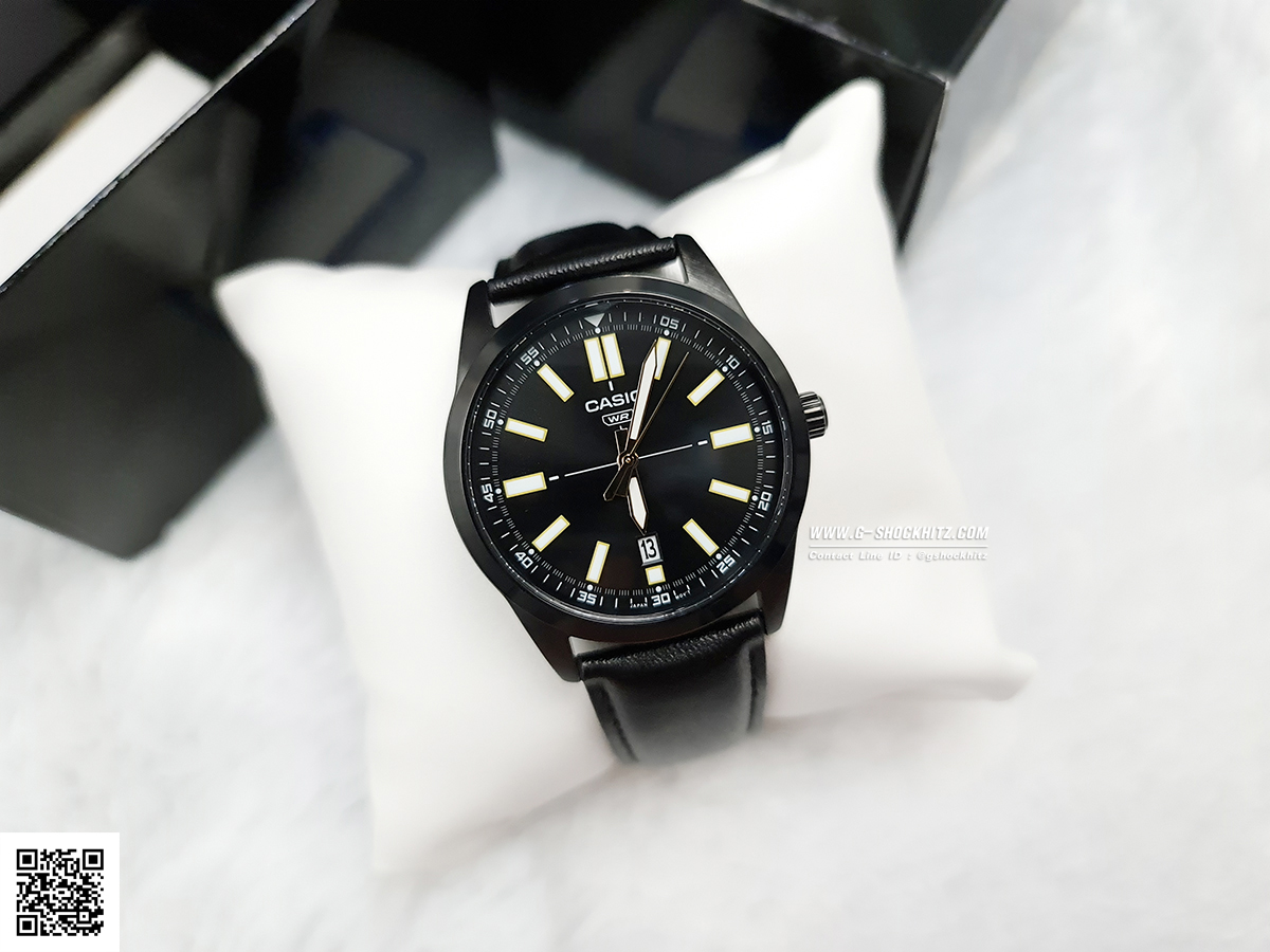 CASIO MID YEAR SALE นาฬิกาคาสิโอ พร้อมส่ง นาฬิกาข้อมือ นาฬิกากันน้ำ นาฬิกาของแท้ BTS ประกันศูนย์ CMG 1 ปี รุ่น MTP-VD02BL-1E นาฬิกาสีดำ