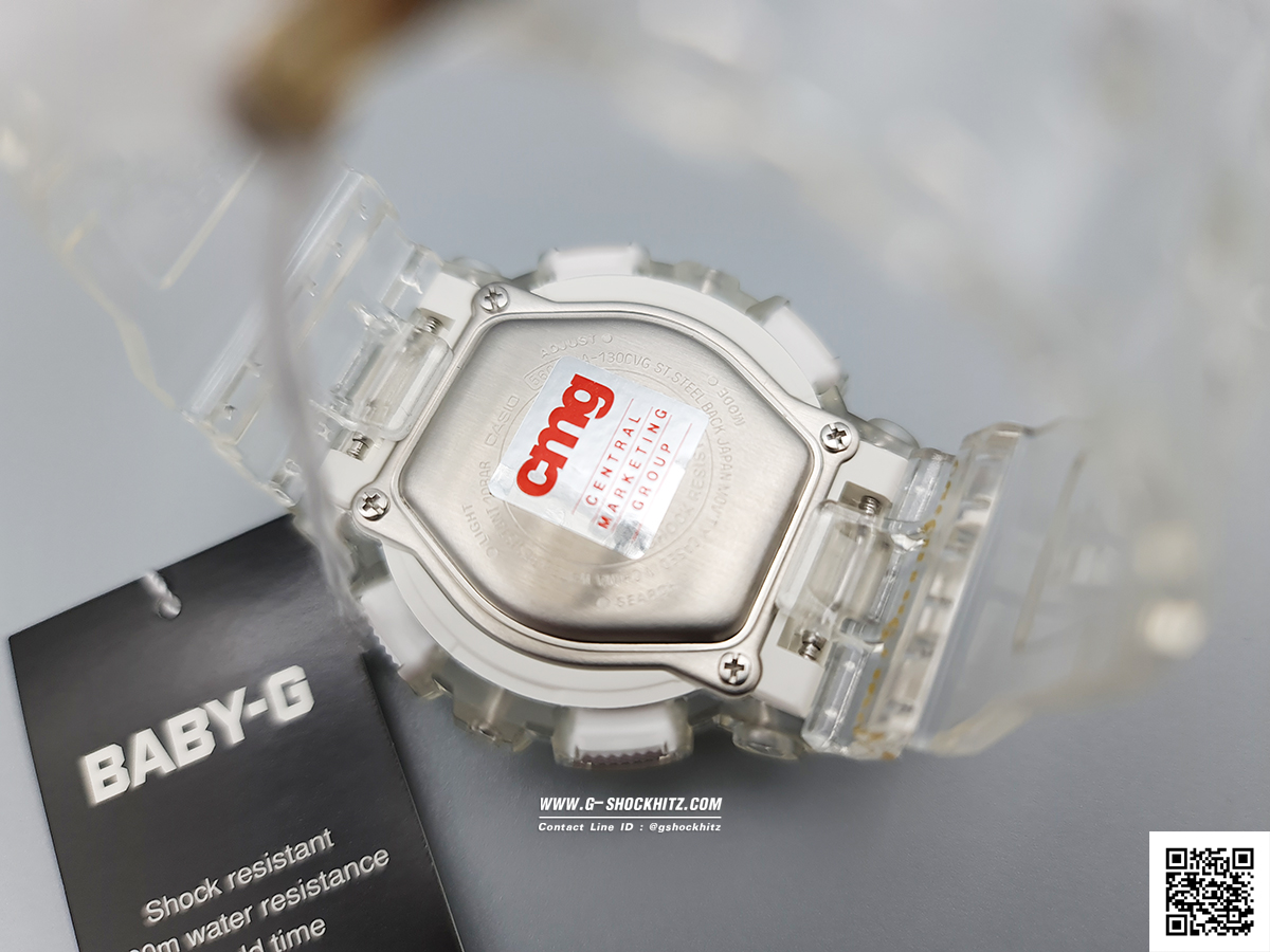 CASIO BABY-G นาฬิกาข้อมือ นาฬิกากันน้ำ นาฬิกาของแท้ ประกันศูนย์ CMG 1 ปี รุ่น BA-130CVG-7A นาฬิกาสีใส