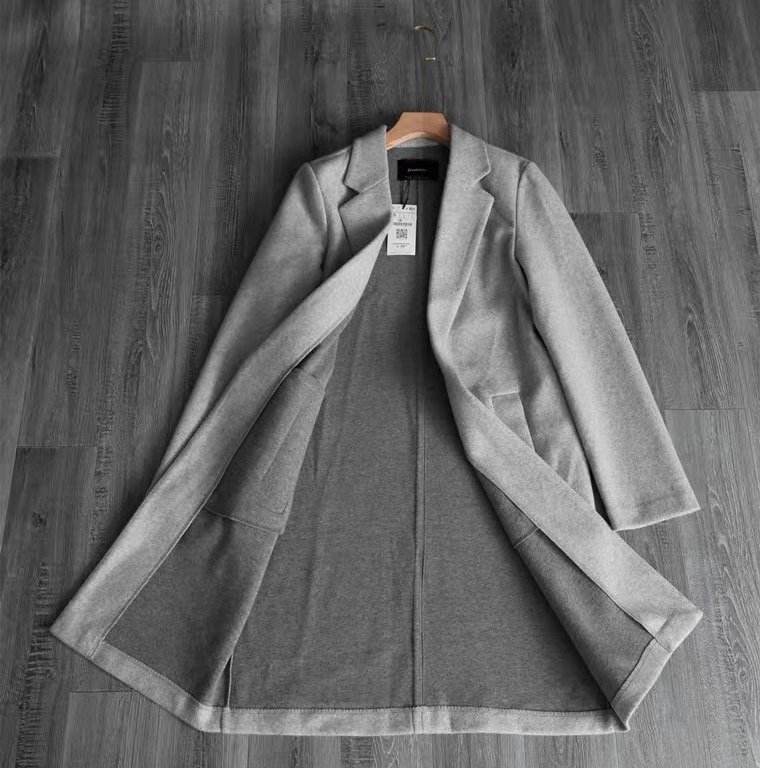 เสื้อโค้ท เสื้อโค้ทกันหนาว โค้ทวูล tailored knot coat สีเบจ แบรนด์ STRADIVARIUS สำเนา