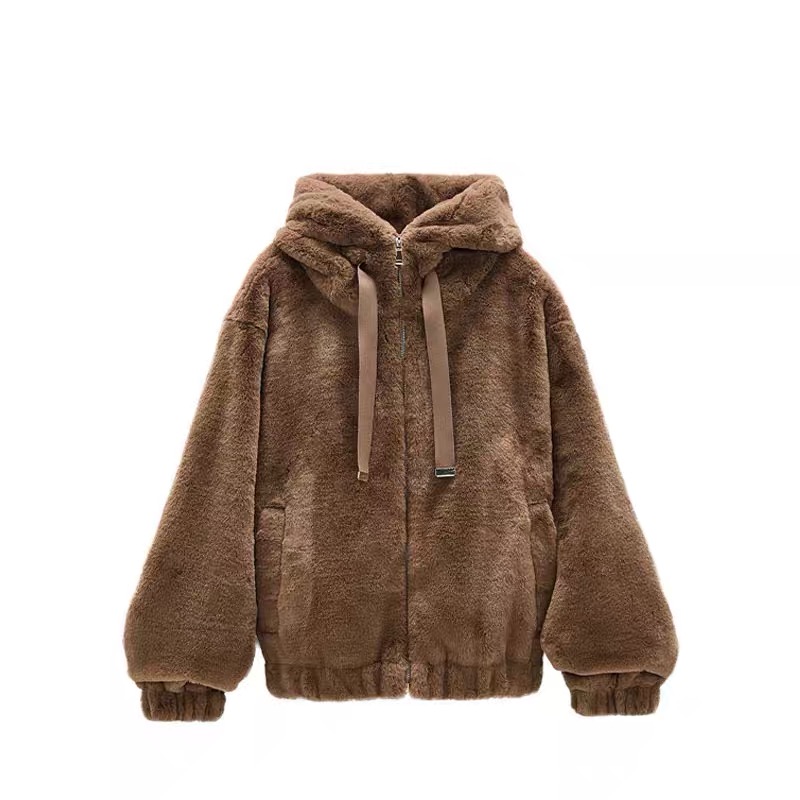 Page one เสื้อเฟอร์กันหนาว หมวกฮู้ด เสื้อขน Fluffy coat แบรนด์ page One ดำ