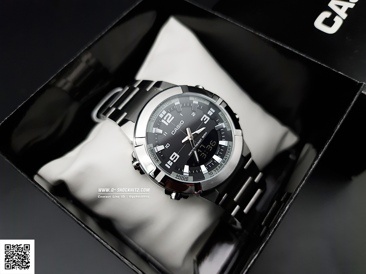 CASIO นาฬิกาคาสิโอ นาฬิกาข้อมือ นาฬิกากันน้ำ นาฬิกาของแท้ ประกันศูนย์ CMG 1 ปี รุ่น AMW-870D-1A นาฬิกาสีเงิน