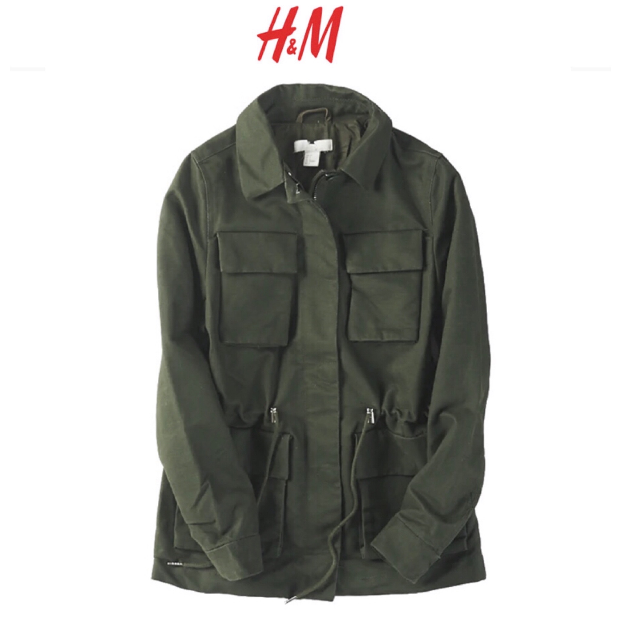 H&m เสื้อนอกเขียวทหาร เสื้อแจ็คเก็ต เสื้อฮู้ด แนวทหาร แพทเทินสวย เท่ห์ มาก คะ งาน H&M ตัดป้าย เขียว