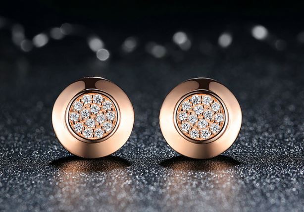 ต่างหู ตุ้มหูเพชร ทรงกลม สี rose gold ฝังเพชร CZ AAA ทรงกลม แบบสวย ดูเป็นผู้ใหญ่ ต่างหูเพชร ใส่ออกงาน 196705