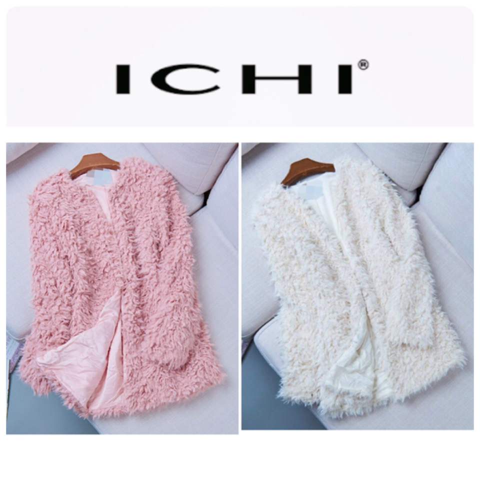 Ichi เสื้อคลุม ขน fluffy coat สีชมพูอ่อน เสื้อกันหนาวแต่งขนสีขาว แบรนด์เนม ICHI JAPAN แท้ 100% แพทเทินสวย หรู มากคะ Size S/M ชมพู